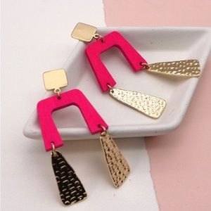 Pink wood dangle earrings